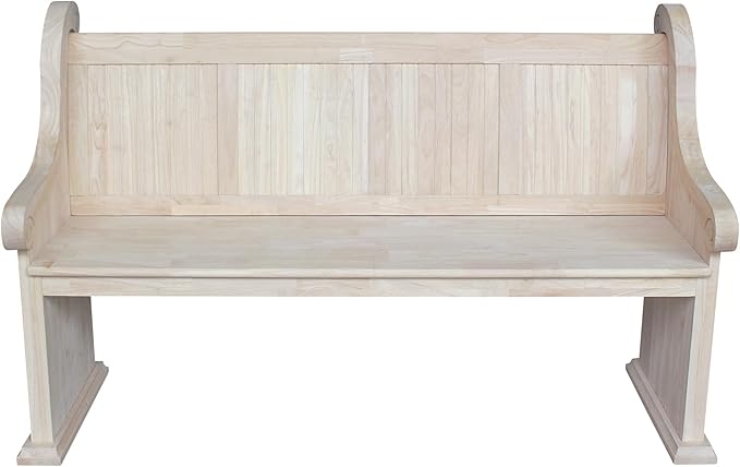 IC International Concepts, Sanctuary Bench, Solid Real Wood, Sturdy Parawood, Entryway/Dining/Living, Spacious Dimensions 58" W x 17.7" D x 18" H, 450 LBS Capacity, Paint/Stain Ready, Unfinished