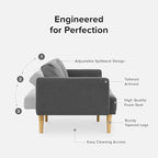 mopio 76.4" Futon Sofa Bed, Couch, Loveseat, Sleeper Sofa, Mid Century Modern Futon Couch, Sofa Cama, Couches for Living Room (Dark Gray Fabric)