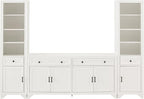 Crosley Furniture Tara 3-Piece Modern Farmhouse Sideboard Buffet Cabinet and Bookcase Set with Storage, Distressed White