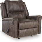 Signature Design by Ashley Skymaker Modern Faux Leather Manual Rocker Recliner with Track Arms, Dark Brown