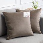 lalaLOOM Velvet Throw Pillow Covers, Set of 2, 20x20 Decorative Square Pillows Home Decor, Soft Accent Cases, Silky Machine Washable Pillowcases for Sofa, Couch, Bedroom, Living Room, Taupe