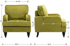 Velvet Upholstered Accent Chairs Set of 2 Modern Single Sofa Chair with Thick Removable Back Cushion and Black Printed Legs Armchair for Living Room/Bedroom/Reading, Olive Green