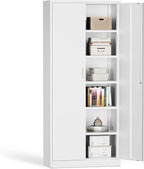 Steel SnapIt Cabinet, 71 Inch Metal Storage Cabinet with Locking Doors and 5 Adjustable Shelves, Garage Cabinet, Tool Cabinets for Office and Home Use (White)