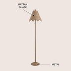 JONATHAN Y JYL5501A Tybee 60.5" Traditional Coastal Rattan Scalloped LED Floor Lamp Minimalist, Shabby Chic, Classic, Cottage, Bedroom, Living Room, Entryway, Office, Dining Room, Natural Brown