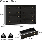 CHUWELL 8 Drawer Dresser for Bedroom, 55.1" Wide Black Dressers & Large Chests of Drawers with Large Capacity Storage,Dresser for Bedroom