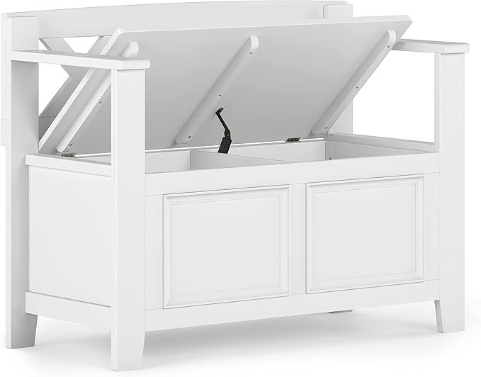 SIMPLIHOME Amherst Entryway Storage Bench - 36 inch Wide Solid Wood Small Hallway Seat in White, Transitional Bench for Entryway or Living Room with Lift-Up Lid and Compact Storage