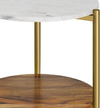 SIMPLIHOME Wagner SOLID ACACIA WOOD 18 inch Wide Round Mid Century Marble & Wood Side Table in White/Natural for the Living Room and Bedroom