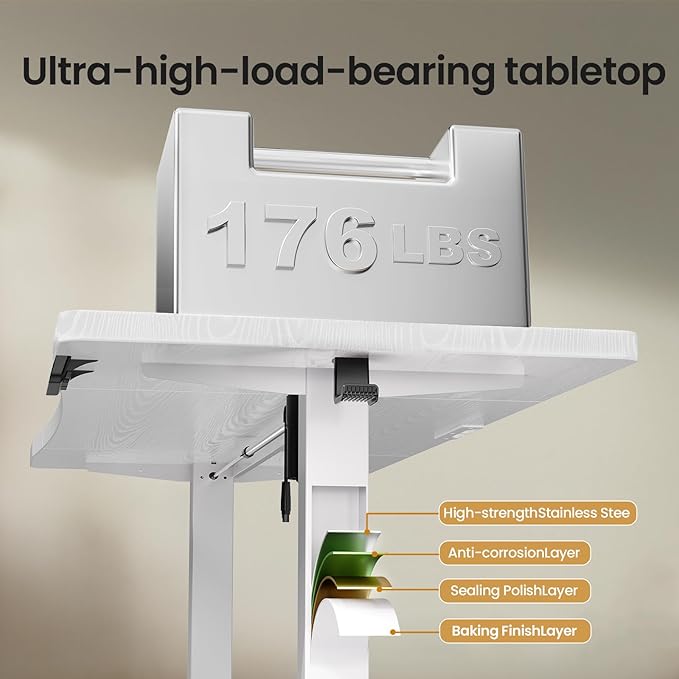 Veken 63 x 28 Inch Electric Standing Desk, Sit to Stand Up, Work Home Office Computer Table for Study, Walking Pad, Writing, and Games, Wooden Desktop Desks, White