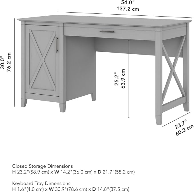 Bush Furniture Key West Computer Desk with Storage Farmhouse PC Table for Home Office in Cape Cod Gray 54W x 24D
