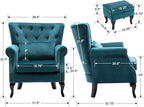 Mid Century Modern Accent Chair Upholstered Armchair Comfy Velvet Tufted Wingback Single Sofa with Ottoman for Bedroom Living Room, Teal