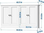 White Buffet Storage Cabinet with 4 Door, 49" W Coffee Bar Cabinet, Kitchen Buffet Sideboard for Living Room, Kitchen