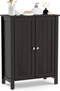 COSTWAY Bathroom Floor Cabinet - Freestanding Side Storage Organizer with Double Doors & Adjustable Shelf, Wooden Storage Cabinet for Living Room, Bedroom, Kitchen, Entryway (Brown)
