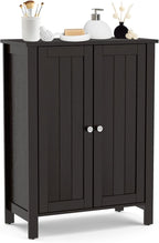 COSTWAY Bathroom Floor Cabinet - Freestanding Side Storage Organizer with Double Doors & Adjustable Shelf, Wooden Storage Cabinet for Living Room, Bedroom, Kitchen, Entryway (Brown)