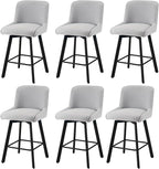 Swivel Bar Stools Set of 6, 26''H Upholstered Barstools with Backs, Modern Counter Height Bar Stool Chairs for Kitchen Island, Metal Legs, Fabric, Light Gray Counter Stools