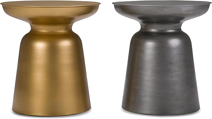 SIMPLIHOME Toby Metal Table - 17 inch Wide Solid Iron Drum Accent Table in Gold, Industrial Side or End Table for Living Room, Bedroom or Entryway with Sculptural Design, Assembled