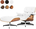 Top Grain Leather, Mid Century Chaise Lounge Chair and Ottoman, Modern Chair Classic Design, Heavy Duty Base Support for Living Room Study Lounge Office, Walnut-White, Heightening