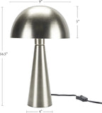 Nourison Home 16" Silver Metal Mushroom Table Lamp, Modern, Retro, Desk Light for Bedroom, Dining, Office, Entryway