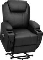 Flamaker Power Lift Recliner Chair Electric Lift Recliner for Elderly Power Lift Recliner Chair with Cup Holders Side Pockets for Living Room (Leather, Dark Black)