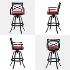 Pellebant 30" Sunbrella Outdoor Bar Stools Set of 4 Aluminum Swivel Patio Bar Height Bar Stools with Back & Footrest, for Deck Lawn Garden(Red)