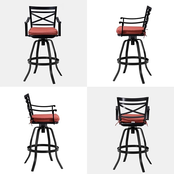 Pellebant 30" Sunbrella Outdoor Bar Stools Set of 4 Aluminum Swivel Patio Bar Height Bar Stools with Back & Footrest, for Deck Lawn Garden(Red)