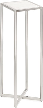 Kate and Laurel Jaspur Modern Glam Drink Table, 7 x 7 x 21, White and Silver, Decorative Metal and Marble Accent Martini Cocktail Table for Display and Storage