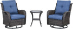 HUMMUH Patio Furniture 6 Pieces Outdoor Furniture Set PE Wicker Patio Couch with Swivel Glider Chairs,Patio Ottomans,Side Table