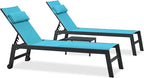 PURPLE LEAF Outdoor Lounge Chair Set of 3 Patio Chaise Pool Lounger Aluminum Frame with Side Table and Wheels for Outside Sunbathing Tanning Recliner Including Pillows Turquoise Blue