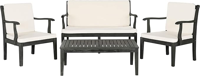 SAFAVIEH Outdoor Collection Fresno Dark Slate Grey and Beige 4Pc Outdoor Living Set