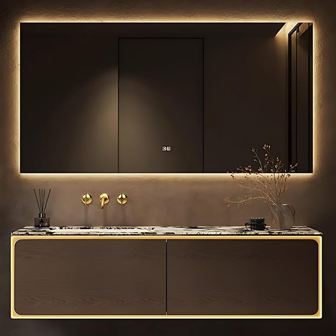 72IN Bathroom Vanity Set with a Single Sink - Embedded Sensor Light Strip & Large Capacity Floating Cabinet | Modern Bathroom Vanities with Defogging Mirror Surface & LED Lighting (Mirror)