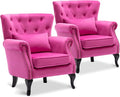 Accent Reading Arm Chairs Set of 2 for Living Room Bedroom, Midcentury Modern Comfy Corner Sofa Chair, Wingback Waiting Room Club Chair with Button Tufted Back &Lumbar Pillow, Velvet Rose