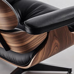 Top Black Grain Leather, Mid Century Chaise Lounge Chair and Ottoman, Modern Chair Classic Design, Walnut Wood, Heavy Duty Base Support for Living Room Office