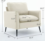 YISHENG Mid-Century Modern Living Room Accent Chairs Set of 2 - Oversized Faux Leather Armchairs with Removable Cushions & Metal Legs, Comfortable Sofas for Office/Lounge/Bedroom/Reception,Cream