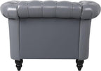 LEVNARY Leather Upholstered Armchair, Mid-Century Modern Single Sofa Chair with Rolled Arms and Nailhead, Tufted Pu Leather Chesterfield Chair for Home Bedroom Reading Room (Gray)