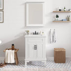Hanover Lanesboro 24'' Vanity Cabinet with Sink Combo for Bathroom, Powder Room | Pre-Assembled Cabinet | 2 Doors | Accent Mirror | Artificial Stone Countertop, White Cabinet | HANVN0105-24-0WH