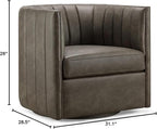 CHERS Rivet Mid-Century Modern Swivel Armchair, Channel-Tufted Faux Leather Accent Chair, 360-Degree Rotating Lounge Chair with Ergonomic Design for Living Room, Bedroom, Home Theater, Pewter