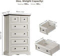 Farmhouse 6 Drawer Dresser, 48" Tall White Dresser with Natural Texture & Metal Handles, Storage Drawer Chest for Bedroom, Living Room, Hallway, Vintage Design (Antique White)