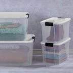 Sterilite 12-Pack Ultra Latching Box, Storage Bins with Lids, Clear Plastic, 30 Quart - Heavy-Duty Organizing Containers for Closet, Bathroom, and Office