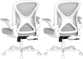 Ergonomic Office Chair Set of 2 with Adjustable Lumbar Support, Mesh Home Office Desk Chair with Wheels and Flip-up Arms, Grey
