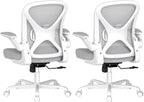 Ergonomic Office Chair Set of 2 with Adjustable Lumbar Support, Mesh Home Office Desk Chair with Wheels and Flip-up Arms, Grey