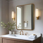 ANDY STAR Gold Bathroom Mirror for Wall, 30x36 Inch Rectangle Mirror for Bathroom with Rounded Corner, Modern Brushed Brass Rectangular Vanity Mirror with Anti-Rust Tube Metal Frame, Explosion-Proof
