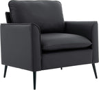 YISHENG Mid-Century Modern Living Room Accent Chairs Set of 2 - Oversized Faux Leather Armchairs with Removable Cushions & Metal Legs, Comfortable Sofas for Office/Lounge/Bedroom/Reception,（Black）