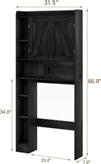 ChooChoo Over The Toilet Storage Cabinet, Farmhouse Bathroom Storage Cabinet with Sliding Door, Over Toilet Storage with Adjustable Shelves, Space-Saving, Black