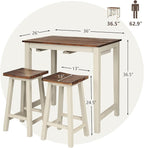 COSTWAY 3 Pieces Dining Set, Counter Height Pub Table Set with 2 Saddle Stools, Industrial Wood Breakfast Table Set for Bar, Kitchen, Living Room, Restaurant