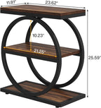 LITTLE TREE 3-Tier End Table, Industrial Side Table with Storage Shelves, Small Sofa Side Table for Living Room, Wooden Side End Table with Double Round Metal Legs