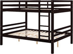 Full Over Full Bunk Bed with Thick Posts,Wooden Bunk Bed with High Guardrail and Ladder for Kids, Teens, Dorm Rooms, and Guest Rooms,No Box Spring Needed, Espresso
