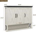 Bathroom Wall Cabinet, Farmhouse Medicine Cabinet with Adjustable Wood Shelf & 3 Doors, Over The Toilet Storage Cabinet for Wall Mounted for Bathroom Laundry Room Kitchen, White and Black