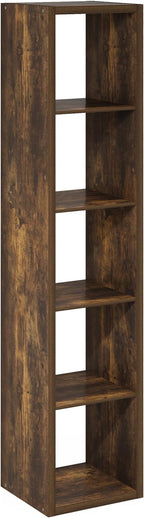 Furinno Cubicle Book Shelf, 5-Cube Vertical Thick Frame Bookshelf, Horizontally & Vertically Reversible Bookcase with Open Back, 14.6 x 15.9 x 72, for Living Room, Bedroom, Home Office, Amber Pine