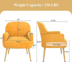 Velvet Accent Chair, Mid Century Modern Accent Chairs for Living Room, Comfy Upholstered Armchair with Metal Legs for Bedroom/Apartment/Office/Waiting Room, Yellow