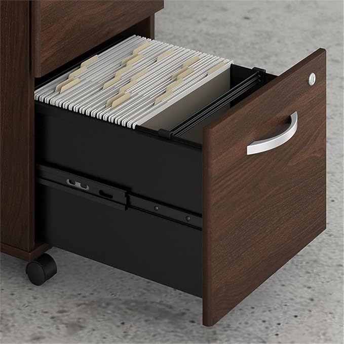 Pemberly Row Engineered Wood 72W x 30D L Shaped Desk w/Drawers in Black Walnut