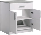 Prepac Elite 36" Tall Storage Cabinet with Doors and Shelves, Multipurpose Garage Cabinet with Large Drawer and Adjustable Shelf, Open Back Storage Furniture for Kitchen, Laundry Room, Garage, White